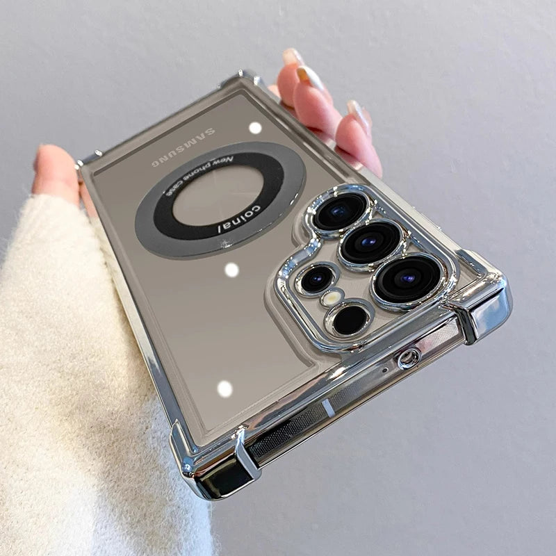 Luxury Plating Magnetic Wireless Charge Case for Samsung S25 S24 .