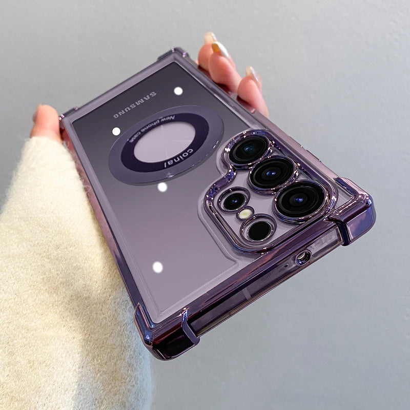 Luxury Plating Magnetic Wireless Charge Case for Samsung S25 S24 .