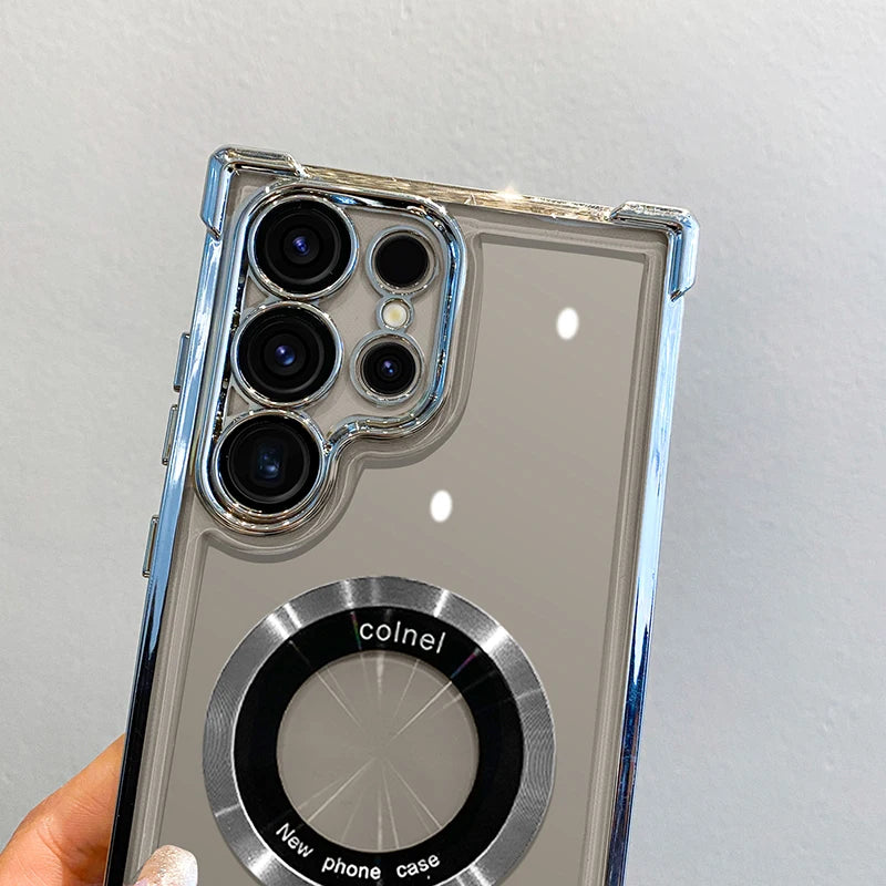 Luxury Plating Magnetic Wireless Charge Case for Samsung S25 S24 .