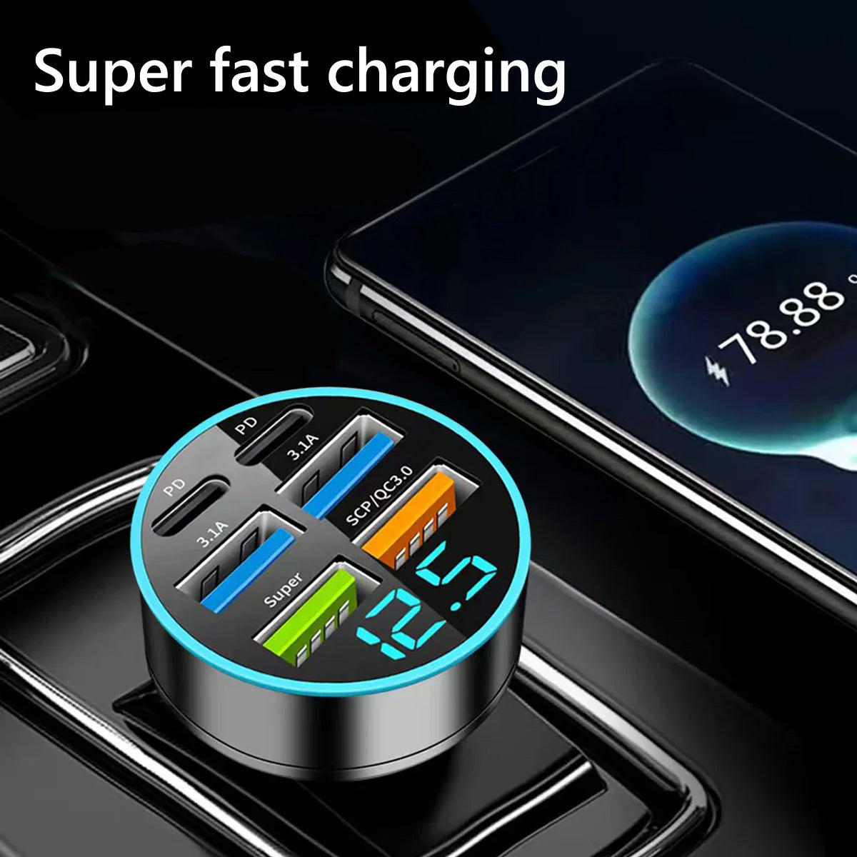 Car Charge Pro 6 Ports USB Super-Fast Charging .