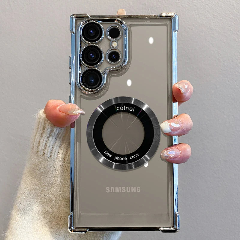 Luxury Plating Magnetic Wireless Charge Case for Samsung S25 S24 .